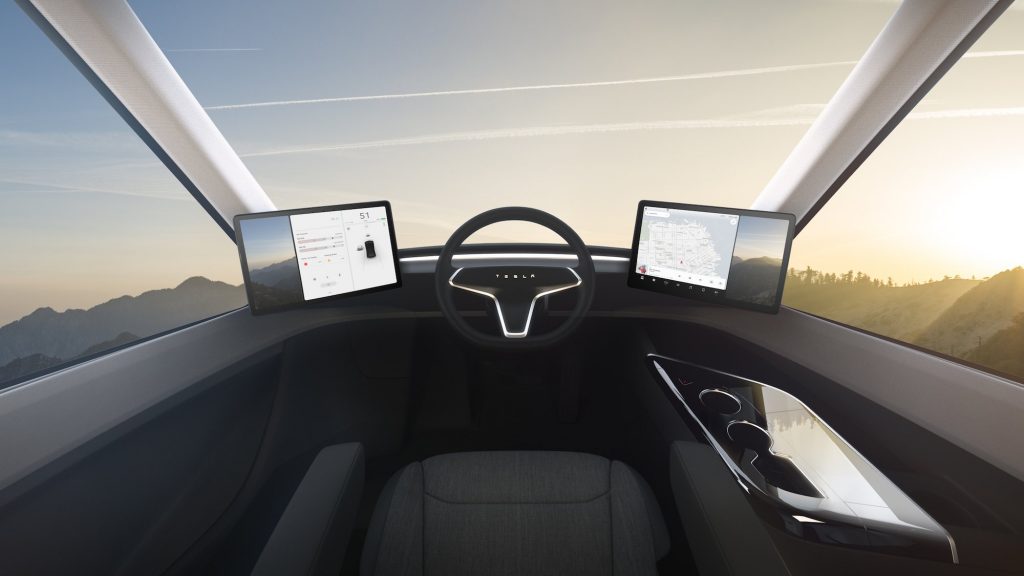 Tesla Semi Interior Looking onto Road, sell electric semi-trucks to fleet owners, viability of Commercial Electric Vehicles