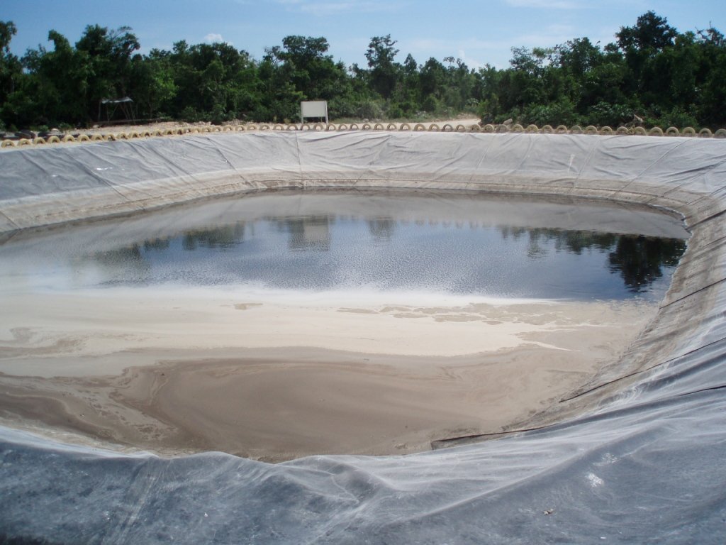 Pond used for leachate evaporation. Municipal landfill. Leachate