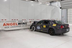 NHTSA side underride guards in action, The Insurance Institute for Highway Safety conducts a crash test with an AngelWing protection device from Airflow Deflector Inc. (Photo: IIHS)
