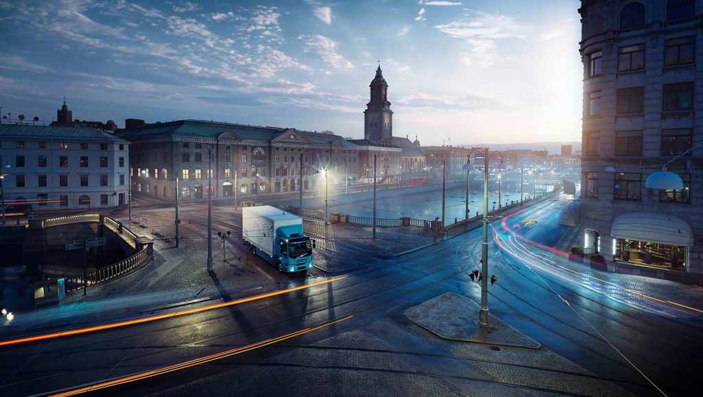 Volvo Trucks , HD Truck, EV Truck, Night Street, Firms Partner on Charging Stations, energy storage systems