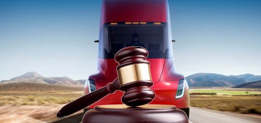 Tesla Semi with Legal Gavel stopping it on road