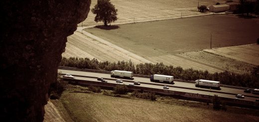 Trucks on Road in Mornas, France, French Lorrys