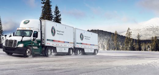 Old Dominion FreightLine Truck on snowy road by mountain