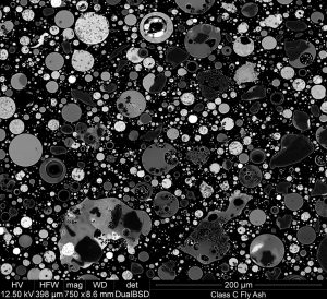 Photomicrograph made with a scanning electron microscope (SEM) and back-scatter detector: cross section of fly ash particles at 750x magnification, Product quality is critical, and it can have a detrimental impact on the concrete. Its main benefit is that it decreases permeability at a cheaper cost. However, its low quality might occasionally result in an increase in permeability.