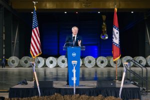 US Steel Opening Arkansas Plant, Arkansas Governor Asa Hutchinson inspires audience with vision of how the new steel mill will bring economic growth to Arkansas
