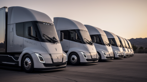 Autonomous trucks in a convoy, highlighting modern trucking technology