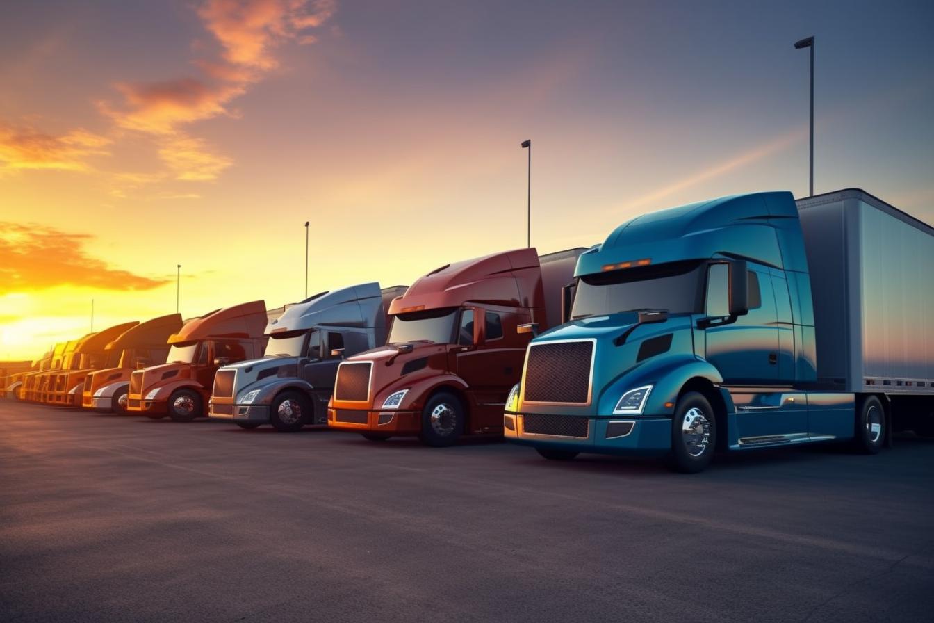 Truck Fleet Lineup in Parked During Sunset