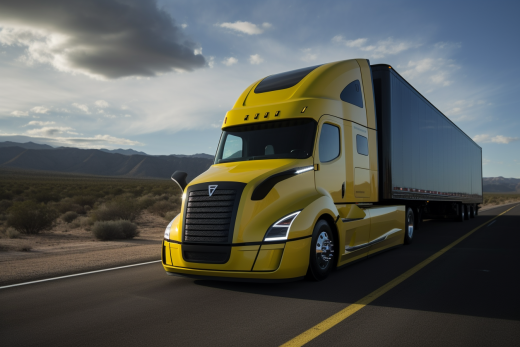 Yellow and Black Semi with Gloss Black Trailer on desert road