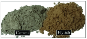 Physical appearances of cement and fly ash (left to right).