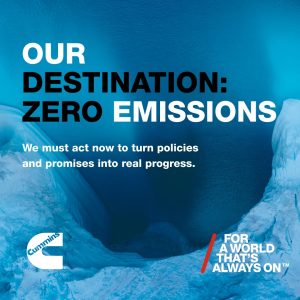 Cummins' Destination Zero graphic, showcasing their emissions reduction strategy