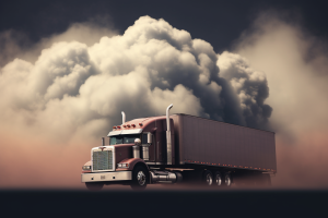 Truck on road with heavy cloud in behind
