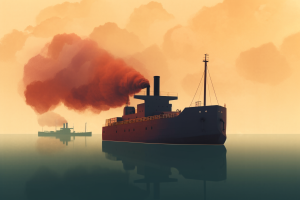 Ship with smog coming out of stack