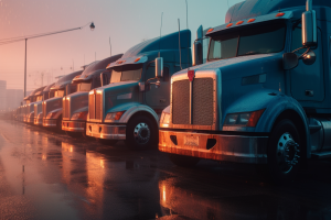 Truck fleet symbolizing the impact of weak enforcement measures on the Brokerage Fraud Epidemic