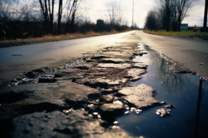 Road crumbling with potholes