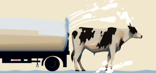 Artistic rendering of a dairy cow next to a tanker
