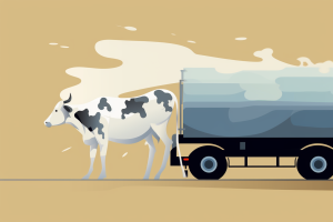Artistic rendering of a dairy cow next to a tanker