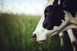 Close-up of a dairy cow in a field, symbolizing the impact of US dairy industry consolidation