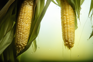 Corn on the cob submerged in ethanol, emphasizing the environmental debate on biofuels
