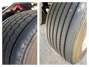 Left image shows tire using a traditional inflation system. Right image shows the dynamic inflation system.