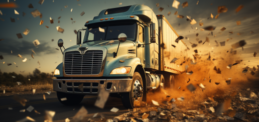 Cash falling around a heavy duty truck driving