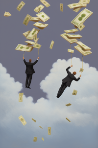 Illustration of trucking executives with money symbolizing changing compensation trends