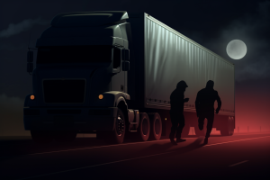 Strategic Cargo Theft by ominous thieves stealing from truck trailer