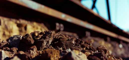 Iron Ore Close-Up with conveyor in background