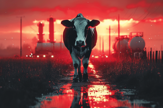 Dairy cow with red hot background