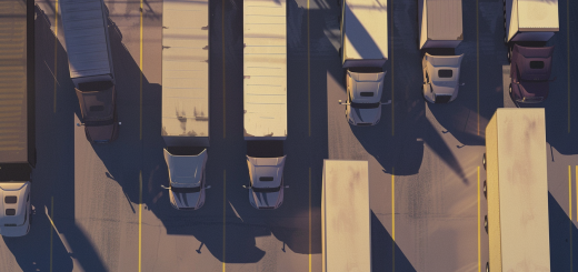 Image render of trucks from above parked in parking lot