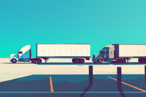Artistic image of trucks parked in parking lot